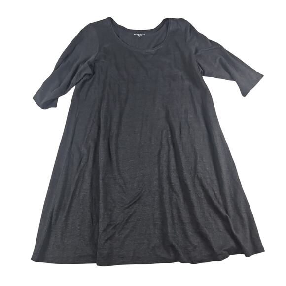 Eileen Fisher Dress Women’s Med Black Linen A-Line Swing Elbow Sleeve Minimalist - Picture 2 of 7